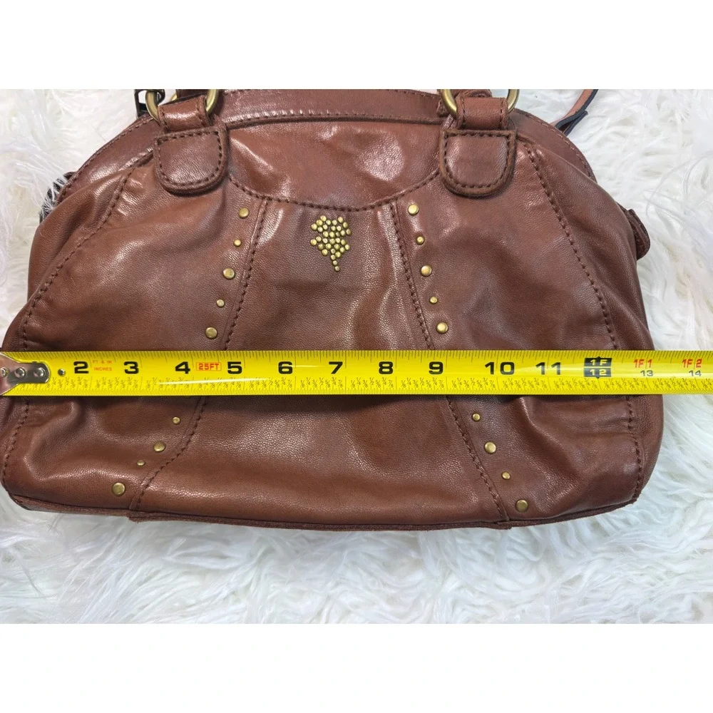 Y2K Lucky Brand Brown Leather Studded Satchel Crossbody Bag Antique Brass
